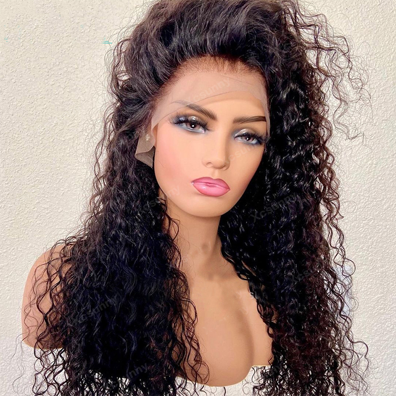 

180%Density 26Inch Natural Black Long Kinky Curly Soft Middle Part Lace Front Wig For Women With Baby Hair Natural Hairline Comfortable and Breathable