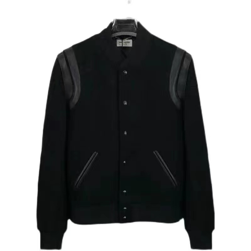 

2022 new men's and women's tops spring autumn clavicle chain SLP Classic Baseball suit splicing leather jacket senior brand jacket, Multi
