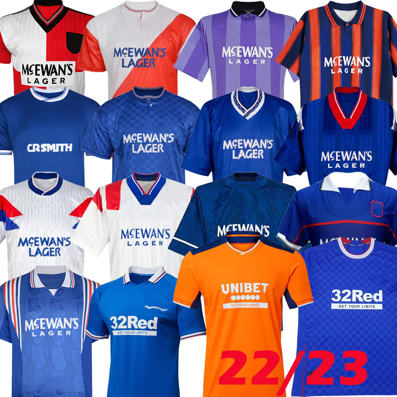 

Retro 1987 90 92 94 96 97 99 soccer jerseys 2022 2023 Glasgow Rangers 22 23 Legends blue away white GASCOIGNE Soccer Shirts McCOIST vintage football kits Uniforms 3301, 22 23 away
