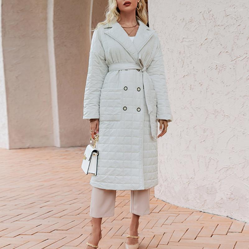

Women' Down & Parkas Fashion Casual Slim Double-Breasted Patchwork Belt Long Cotton Padded Jacket Luci22, White