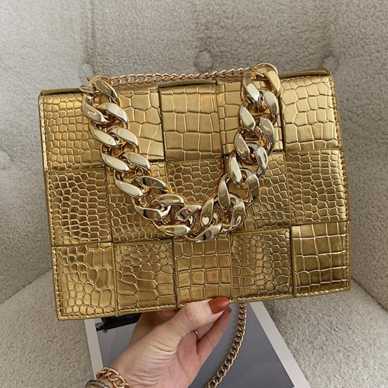 

Evening Bags Women Alligator Crocodile Pattern Crossbody 2022 Lady Chain Shoulder Bag Gold Orange Blue Handbag Totes Clutch, Beige