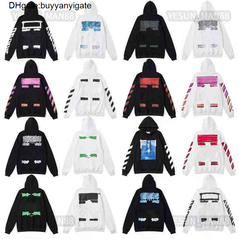 Designer De Luxe Off Classique À Capuche Flèche Imprimer Hip Hop Top Automne Hiver Couples De Noir Blanc Hommes Et Femmes Casual À Capuche T9OB