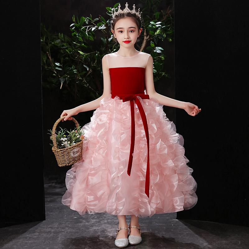 

Girl's Dresses Princess Puffy Girls For Wedding Elegant O-Neck Sleeveless Ball Gown Kids Prom Gowns Children Birthday Party DressesGirl's, As picture
