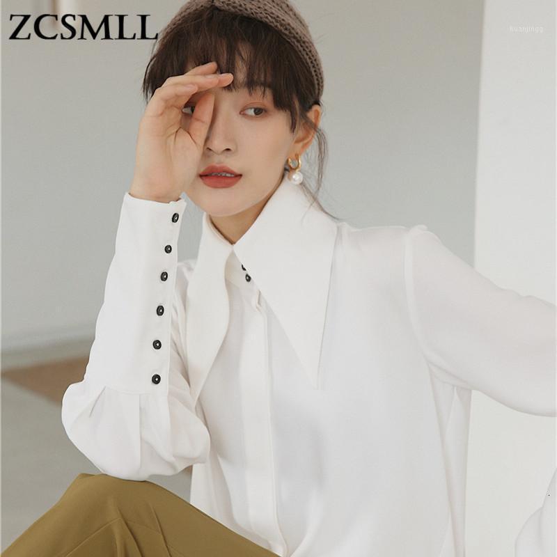 

Women' Blouses & Shirts ZCSMLL 2022 Spring Fashion Women Clothes Lantern Sleeve Big Collar White Shirt Blouse Vintage 730