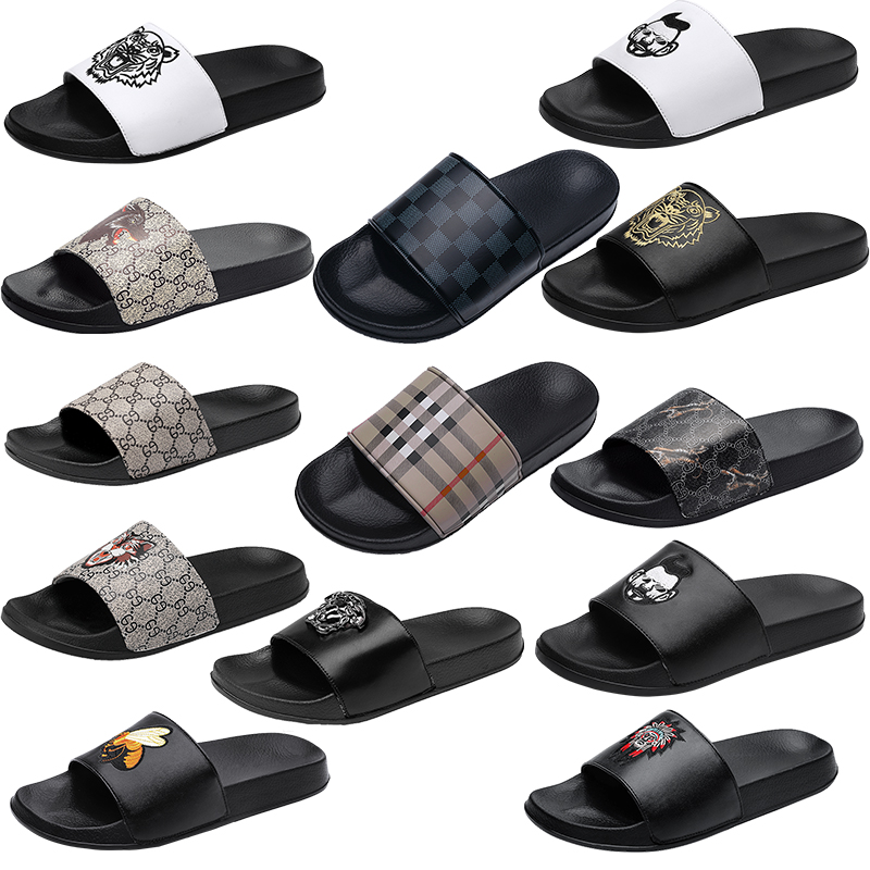 

Newest Luxury Brand men designer Slippers Slides avatar cartoon Grid pattern Shoes Slide Summer Fashion Wide Flat Sandals Slipper Flip Flop, 628 black