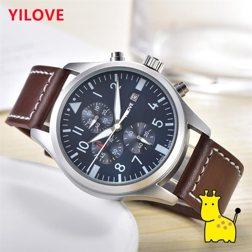 

High Quality Full Functional Watch Japan Quartz Movement Men Clock Chronograph Mens Stainless Steel Case Stopwatch Gift Genuine Leather Strap Wristwatches, As pic