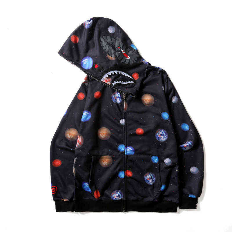 

Brand Chao Men's and Women's Cotton Galaxy Shark Hooded Zipper Sweater