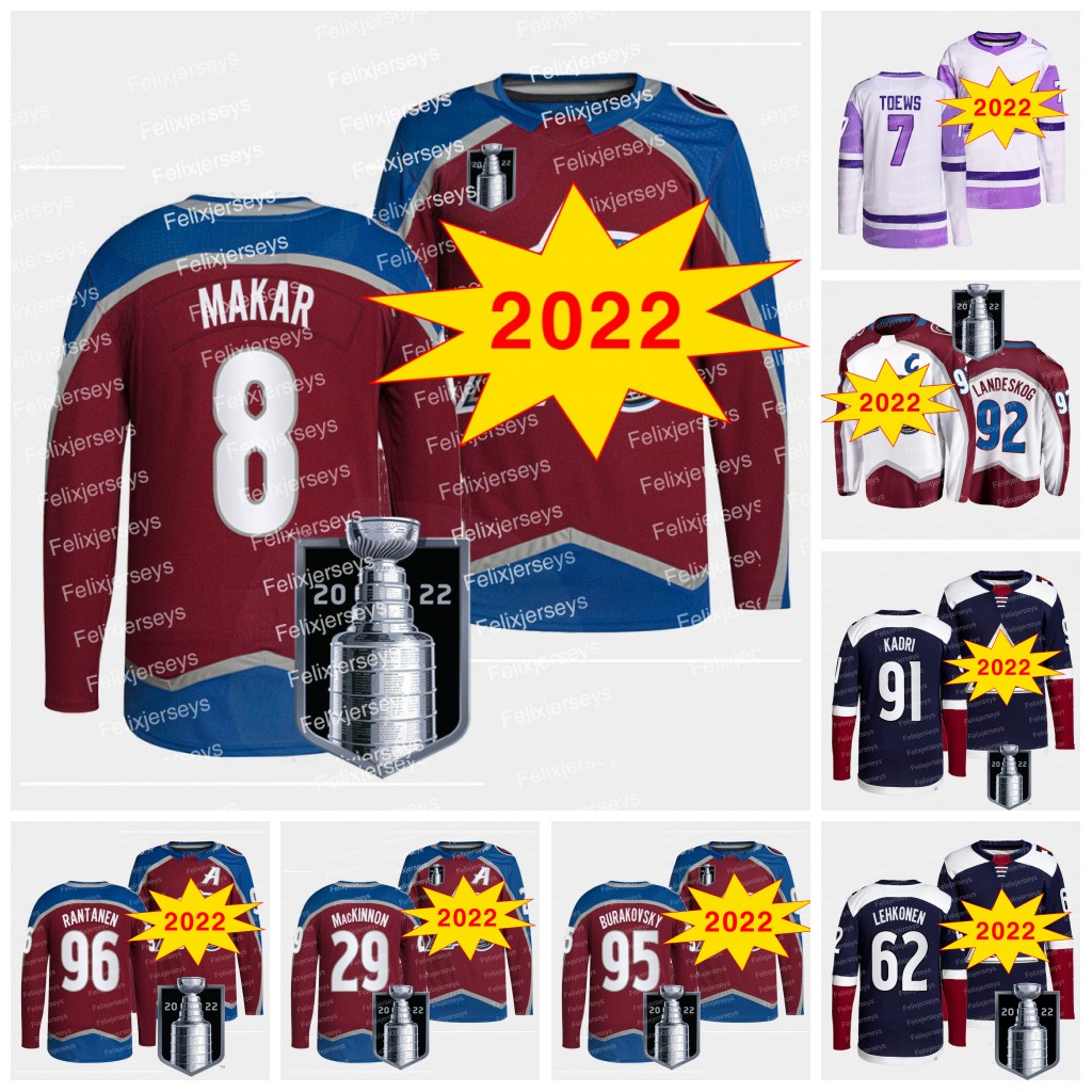 

8 Cale Makar 2022 Stanley Cup Final Avalanche Jerseys Mikko Rantanen Nathan MacKinnon Nazem Kadri Kurtis MacDermid Andre Burakovsky Gabriel Landeskog Nichushkin, As men s-3xl