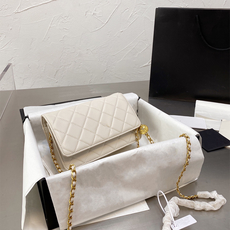 

fashion lady designer bag luxurys crossbody bag woman handbags Messenger shoulder purses leather handbag street outdoor Small golden ball chain card holder wallet, Black