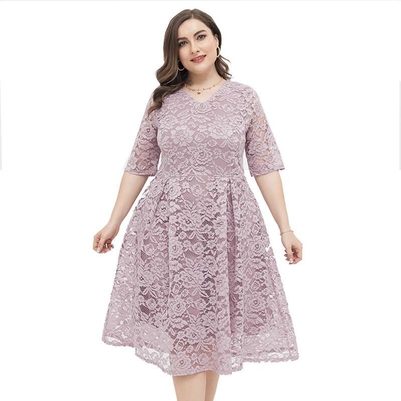 

Plus Size Dresses Women Dress Solid Purple Half Sleeve Larges Big Plussize V-neck Clothes Clothing Casual Wear For Female SuitsPlus, 200029
