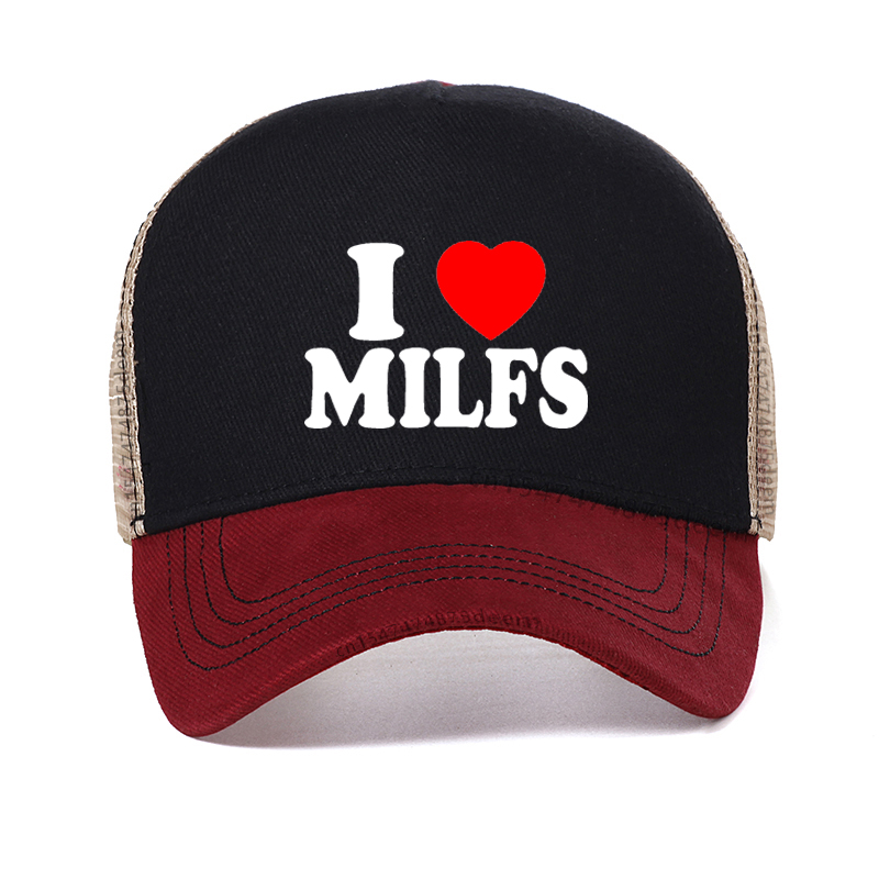 

I Love MILFS I Heart Hot Moms Printed Baseball Cap Women Cotton Summer cool Mesh breathable hat Fashion outdoor sunhats gorras, Red