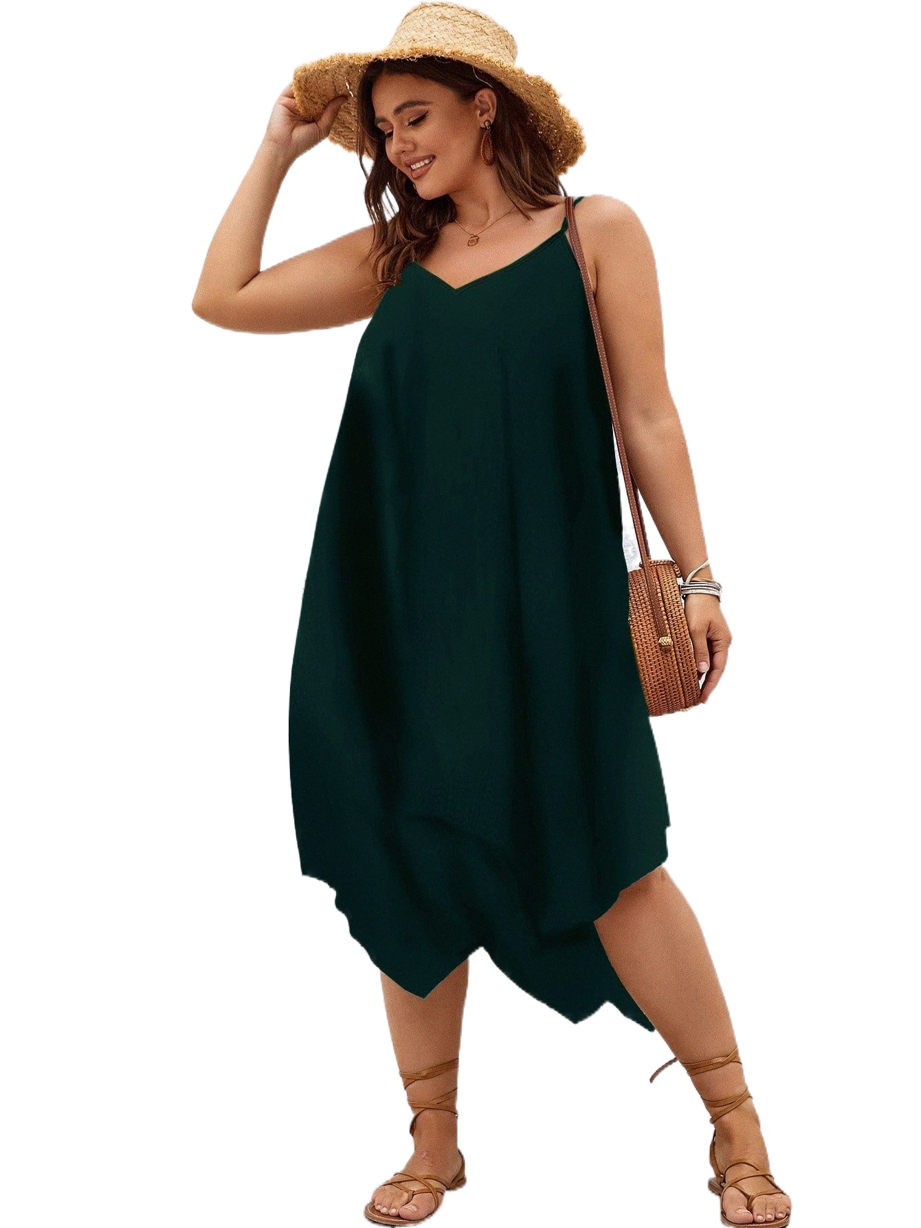 

Women's Plus size Dresses Hanky Hem Cami Dress Apparel j6DFA#, White
