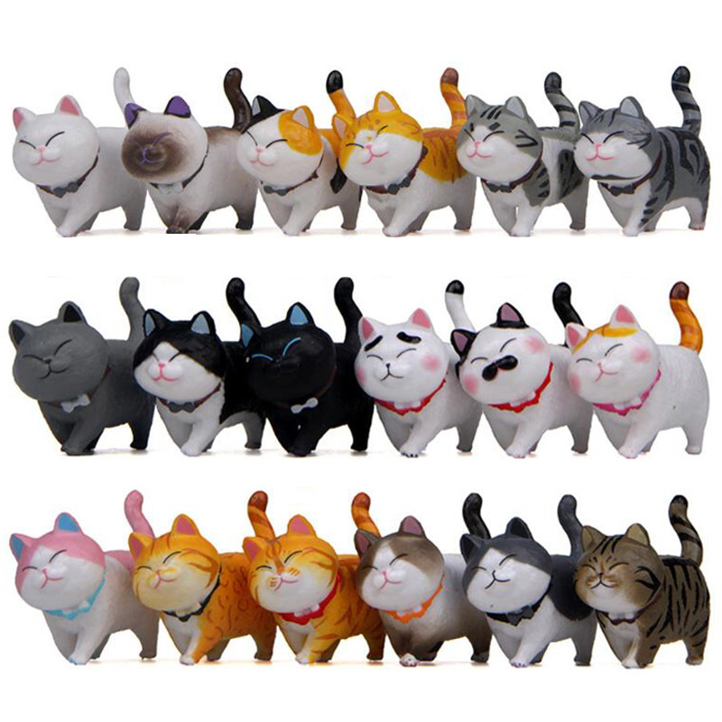9PCS Wholesale Cartoon Cute Pet Tie Shorthair Cat Maine Coon PVC Anime Mini Figures Landscape Decoration Toys Doll For Baby Gift-image-784367864