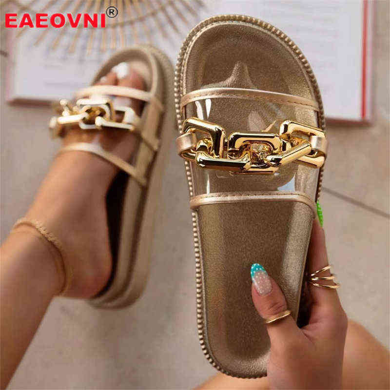 

New Summer Women's Open Toe Thick Bottom Chain Outdoor Slippers Fashion Soft Comfortable 43 Plus Size Sexy Women Shoes 220530