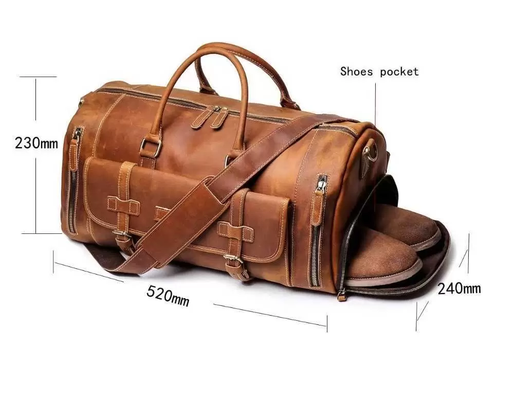 Suitcases Men&#039;s Travel Top Large Capacity Handbag Women&#039;s Crazy Horse Leather Multifunctional Luggage Bag-image-759540383