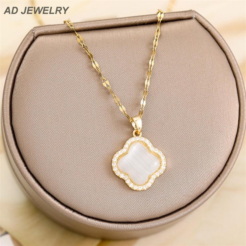 

Good Lucky 18K Gold Clover Pendant Necklace Micro Pave Women Friendship Jewelry2557