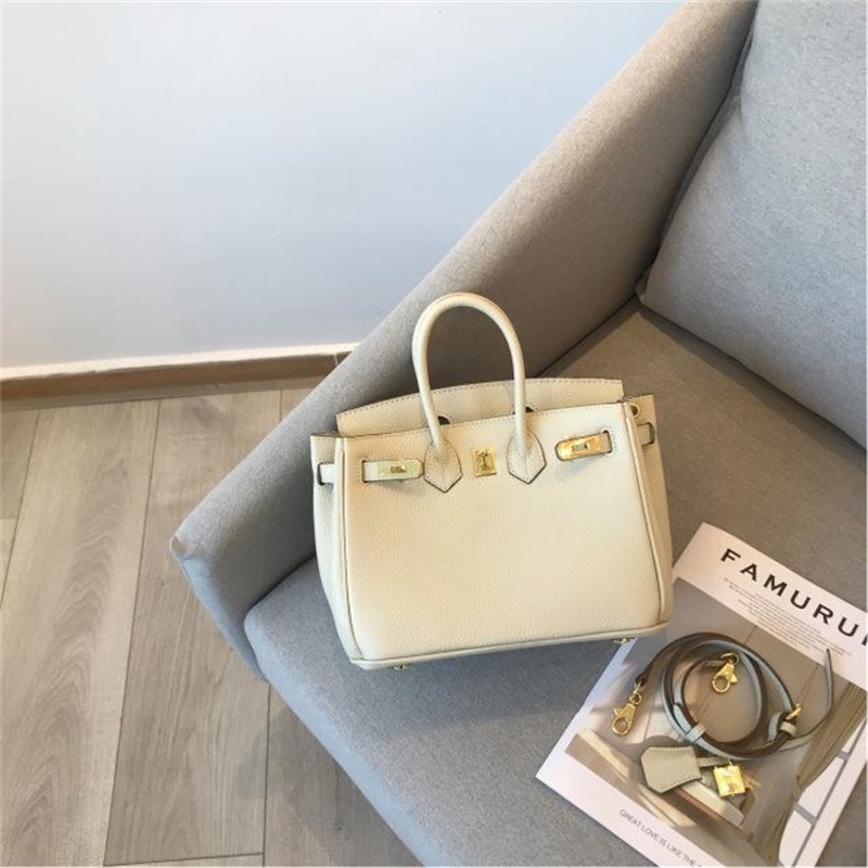 

Designer Birkins Herme Bags Brand counter customized womens bag leather top platinum milkshake white large capacity bill lading Have Logo, Milkshake white 25 inch gold button