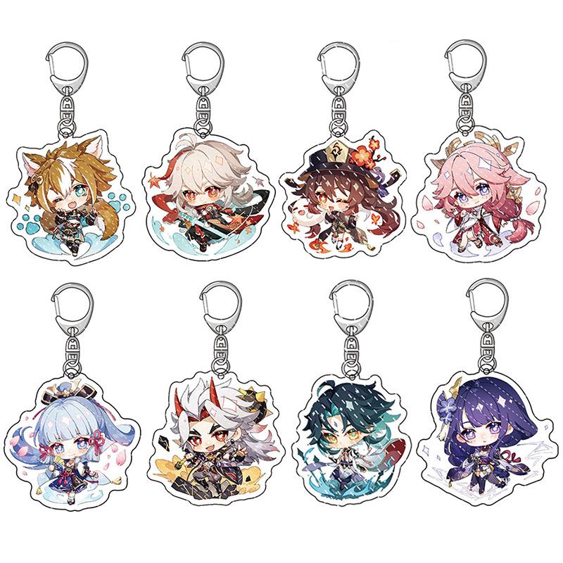 

Keychains Arrival Genshin Impact Game Figures Keychain SAYU Yoimiya Kazuha Kamisato Ayaka Rosaria Collection Acrylic Metal Key ChainKeychain