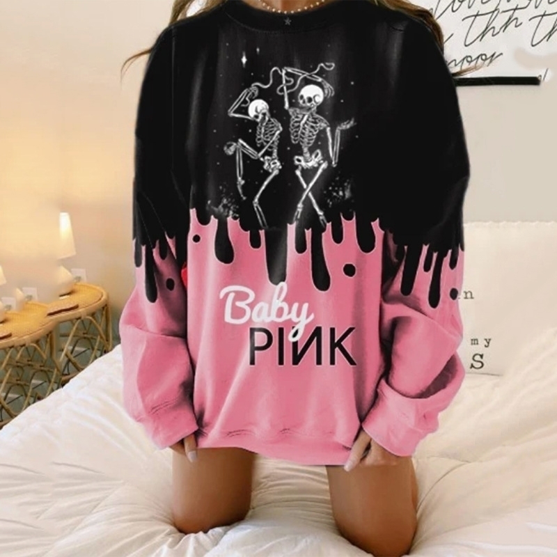 

Black Pink Graffiti Funny Skull Print Naughty Girls Oversized Hoodie Sweatshirt Women Autumn Fashion Loose Casual Pullovers 201202