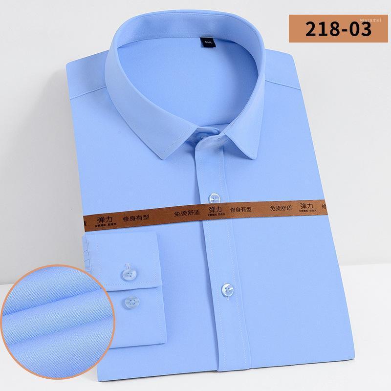 

Men's Casual Shirts Bamboo Fiber Square Collar White Shirt Elastic Pure Color Longsleeve For Men Korean Clothes Slim Fit Camisas, Blue d218-03