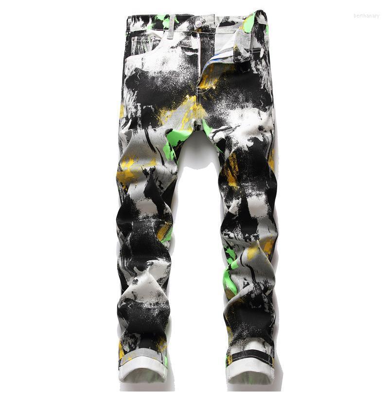 

Men's Jeans Men's Male Printed White Stretch Lightweight Denim Fashion Contrast Color Painted Pencil Pants Casual Trousers 5676Men's Ber