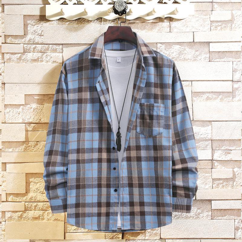 

Men's Dress Shirts Shirt Men's Fashion Autumn Loose Plaid Youth Hong Kong Style Long-sleeved Casual Men Harajuku ShirtMen's Quin22, White