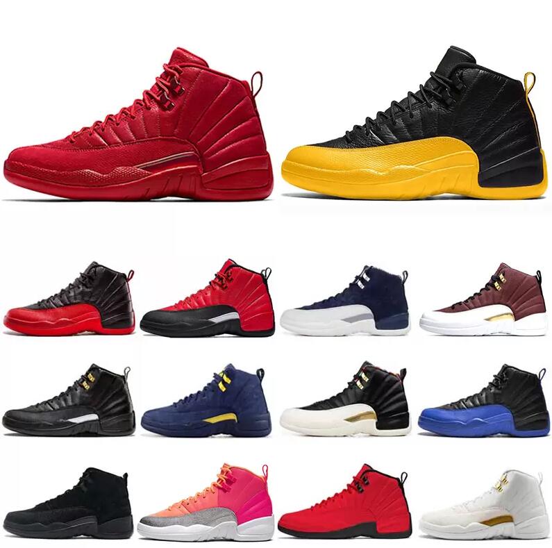 

New 12 12s mens Basketball shoes REVERSE FLU GAME BALL FIBA Dark concord TAXI university gold Mens Sports Trainers Sneakers 7-13, 02