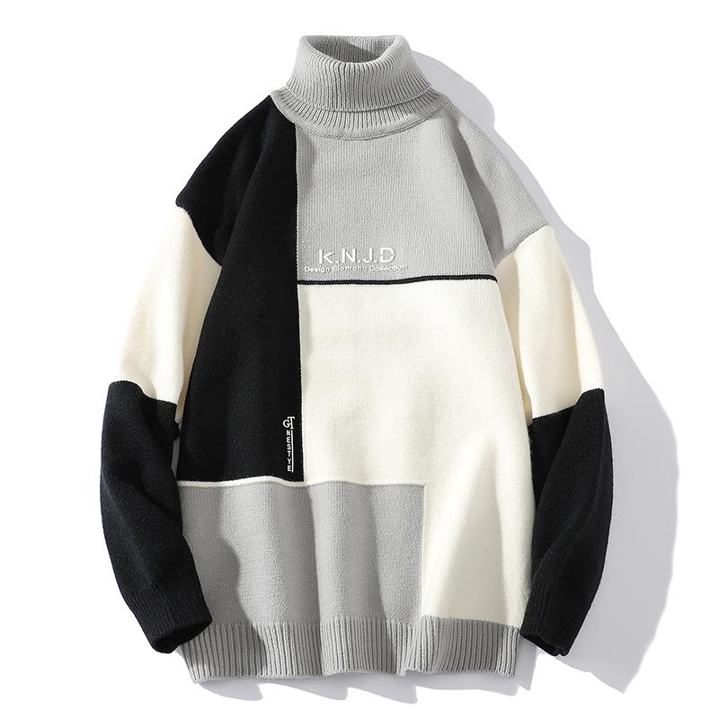 

Men's Sweaters Turtleneck Man Sweater Winter Warm Men's Pullovers Oversized Fashion Male Clothes Streetwear Plaid Pull HombreMen's, Black