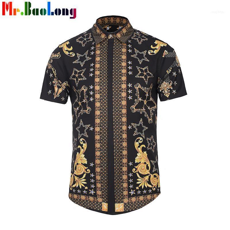 

Wholesale- Mr.BaoLong Bohemia Shirt Men Blouses Short Sleeve Shirts Male Summer Tops Turn Down Collar Blouse Plus Size1, As pic