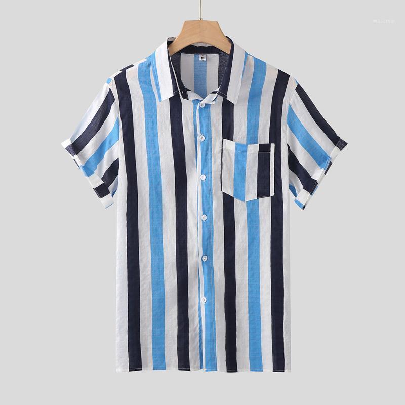 

Mens Summer Shirts Striped Print Short Sleeve Blouse Casual Color Patchwork Beachwear Chemise Homme Clothing Men's, Blue