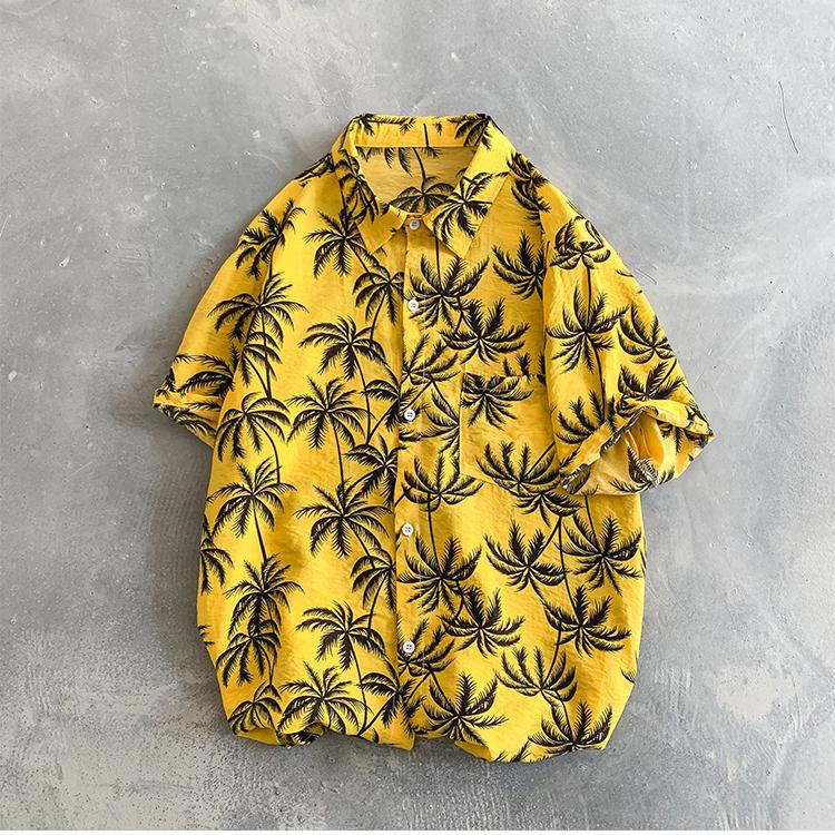 

Men's Casual Shirts Streetwear Men's Summer Beach Shirt Vintage Fashion Floral Print Short Sleeve Men Hawaiian Loose ShirtsMen's, 8 yellow