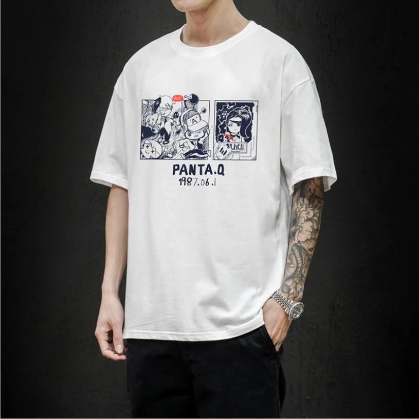

Summer Men's T-Shirts Fashion Personality Graffiti Print O Neck Short Sleeve T Shirt Mens Casual Hip Hop Oversized Top, White