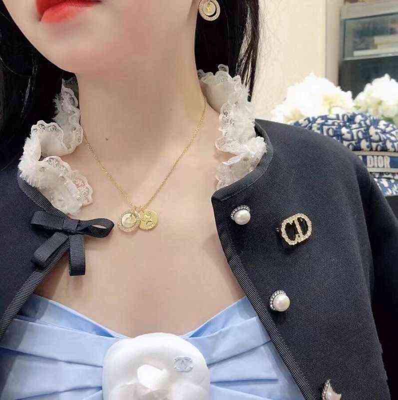 Fine Necklace double round diamond letter necklace red live broadcast-image-782532672
