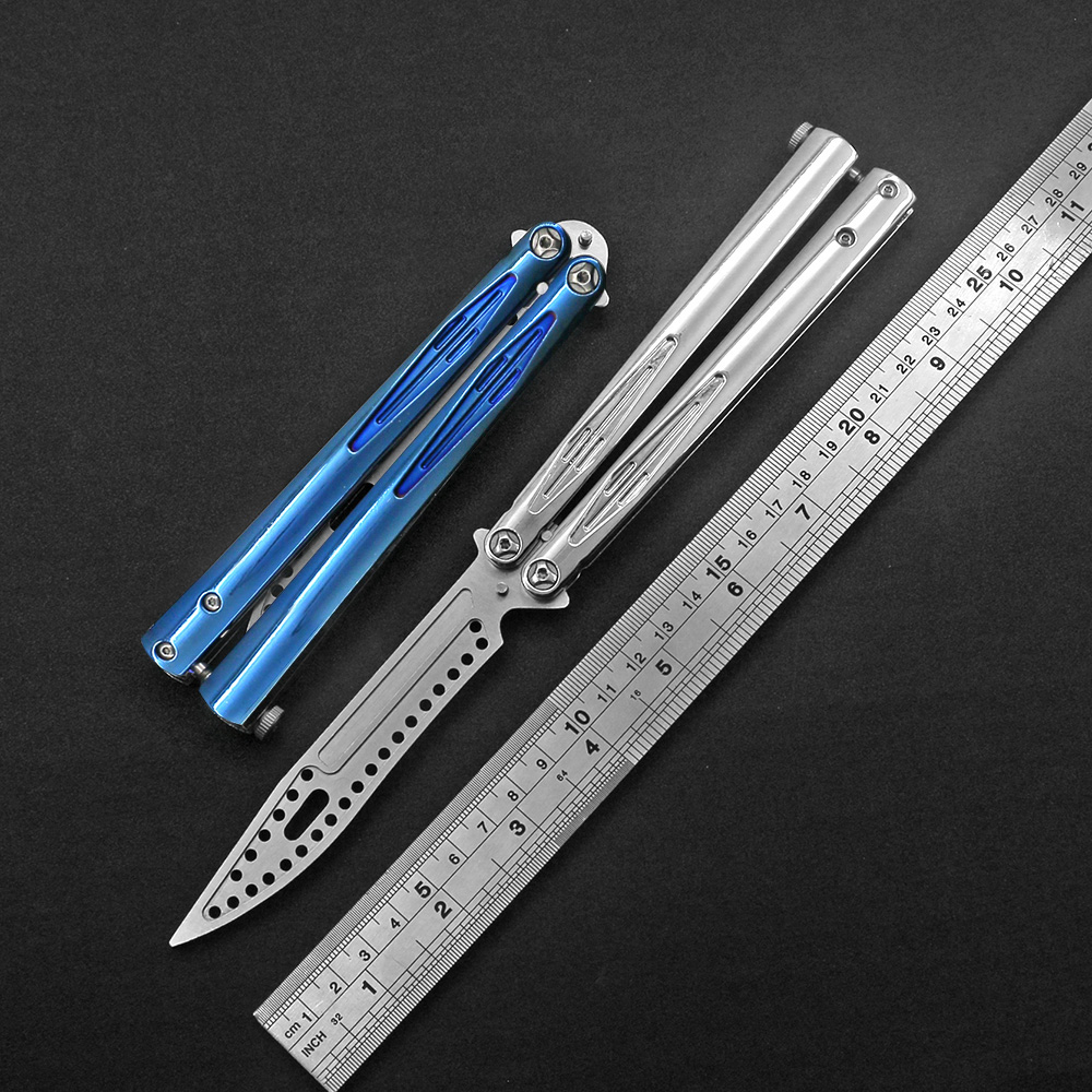 

4 Style Convenient Mirror Light Surface Practice Butterfly practise Knife Folding Training Knife Outdoor Coach Game Without A Blade 420 Blades