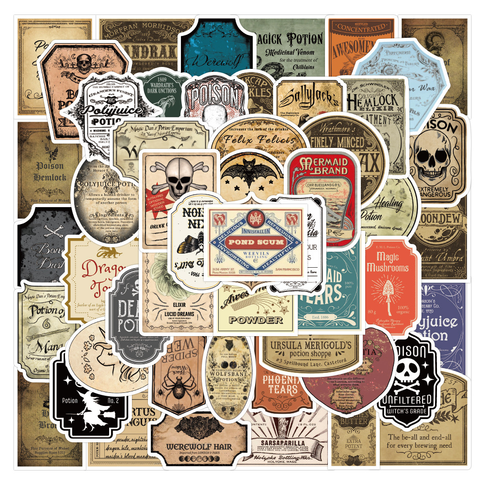 

50Pcs Potions Label Stickers Skate Accessories Waterproof Vinyl Sticker For Skateboard Laptop Luggage Bicycle Motorcycle Phone Car Decals