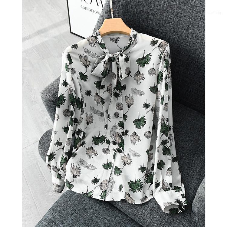 

100% Natural Silk Blouses Heart Shape Print Long Sleeve Blouse Tops For Women Office Wear Shirts Work Blouses1 Women's, White