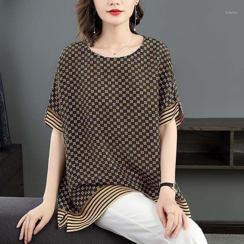 

Women's Blouses & Shirts Spring Summer Shirt Temperamnt Vintage Casual Large Size Short Sleeve O-Neck Print Tops Fashion Mid-Length Blusas, Yellow