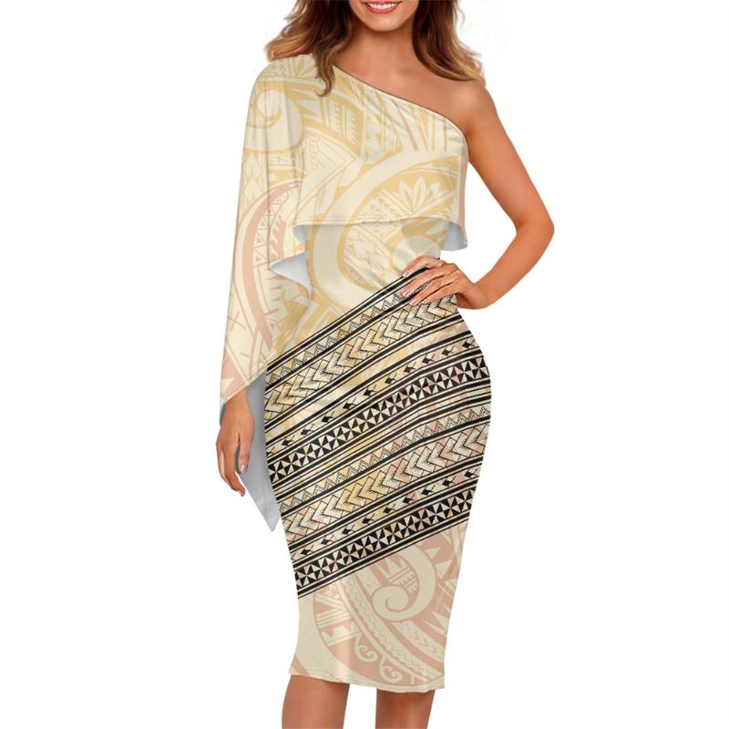 

Casual Dresses Lady Short Ruffle Sleeve O-Neck Long Dress Polynesian Tribal Red Frangipani And Leaves Print Custom Summer Women Samoan 2022C, Wmy21122301x30