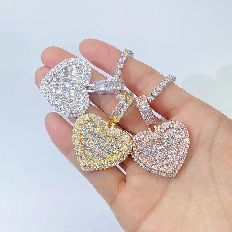 

Pendant Necklaces Iced Moissanite Heart Women Men 925 Silver Moissanita Diamond Ins Hiphop Jewelry 16k Gold Filled Collares GiftPendant Neck