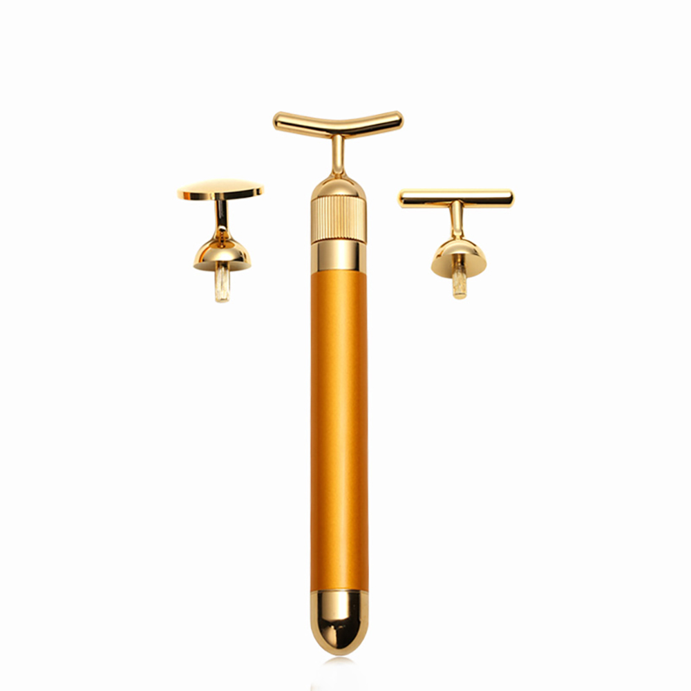

Vibration 24K gold plated face massage bar three detachable heads design facial lifting care tool ipx5 waterproof high quality skin firming beauty product