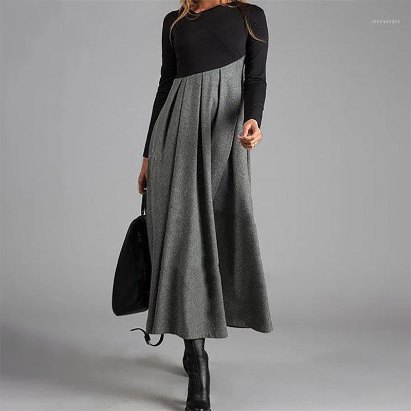 

Casual Dresses Women' Autumn Winter Slim Long Sleeved Patchwork Woolen Cloth Dress Plus Size Elegant Maxi Vestidos Oversized, Light blue
