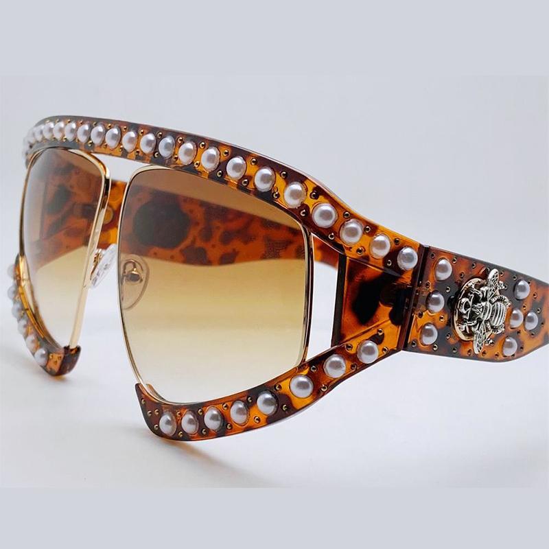 

Sunglasses Oversized Pearl Gradient Female Big Frame Semi Rimless Bee Decoration Sun Glasses Peach Vintgae Shades For Women