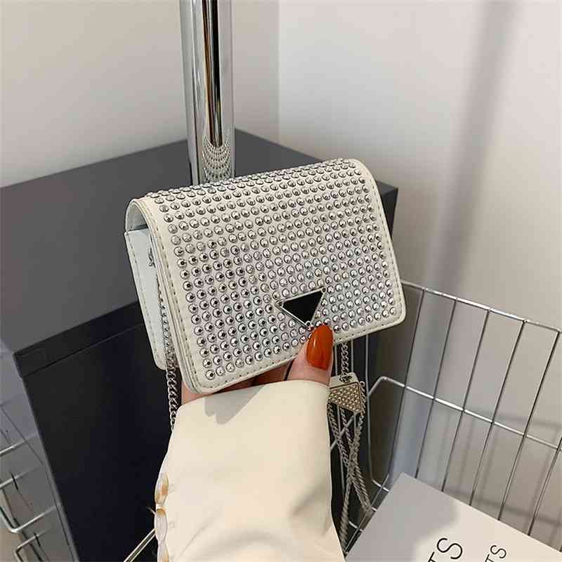 Outlet Diamond inlaid small square bag is popular year. 2022 new chic chain simple messenger foreign style and fashionable one shoulder-image-772312374