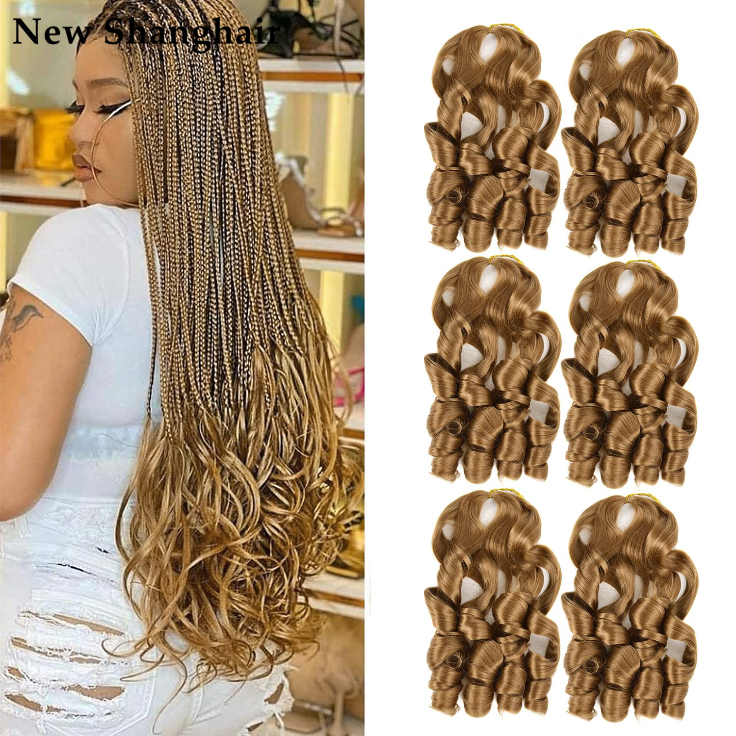 

22 inch Bouncy Loose Wave Braiding Hair French Curly braiding hair Synthetic Hair Extensions Wavy For Black Women 75g/pack BS04, 1b