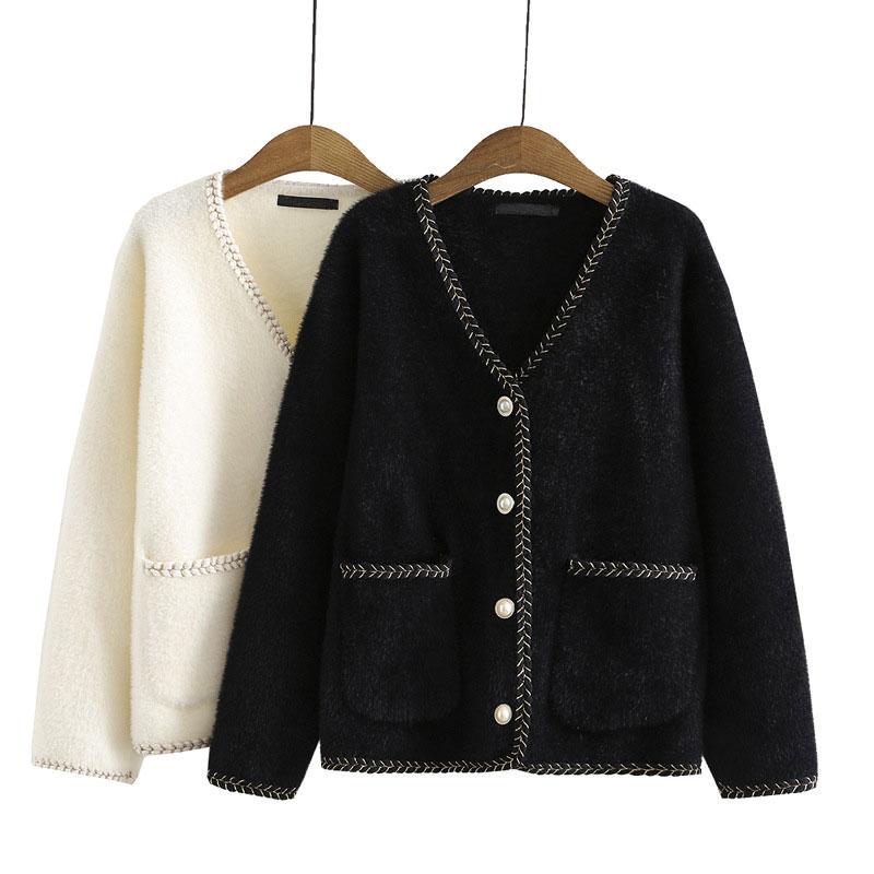 

Women's Knits & Tees Autumn Women Cardigans Coat Long Sleeve Single-breasted V-Neck Velvet Jacket Solid Tops FemmeWomen's, Black