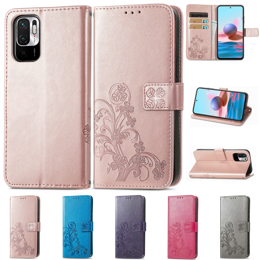 

Wallet Leather Cases For Xiaomi Redmi Note 10/10S/10T/10 Pro Max 10 9 9A 9C 9T Mi Poco X3 Nfc Civi 11T Four Leaf Clover, Blue