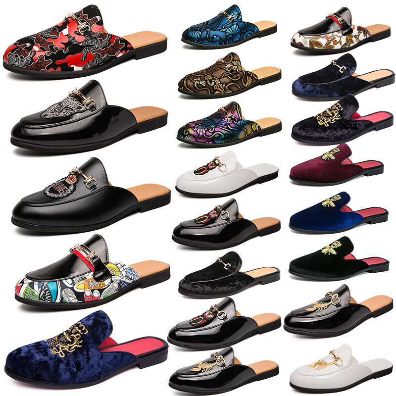 

Designer Mules Slippers men Loafers Genuine Leather Sandals luxury Casual Shoes Horsebit half drag Princetown Metal Chain Shoe cowhide Slipper, 022 black
