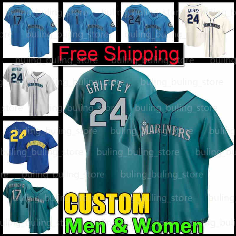 

24 Ken Griffey Jr. Baseball Jersey Seattle 17 Mitch Haniger Mariners 1 Kyle Lewis 10 Jarred Kelenic 38 Robbie Ray 51 Ichiro Suzuki 23 Ty France 3 J.P. Crawford 25 Dylan Moore, Men new custom cool base(s s)