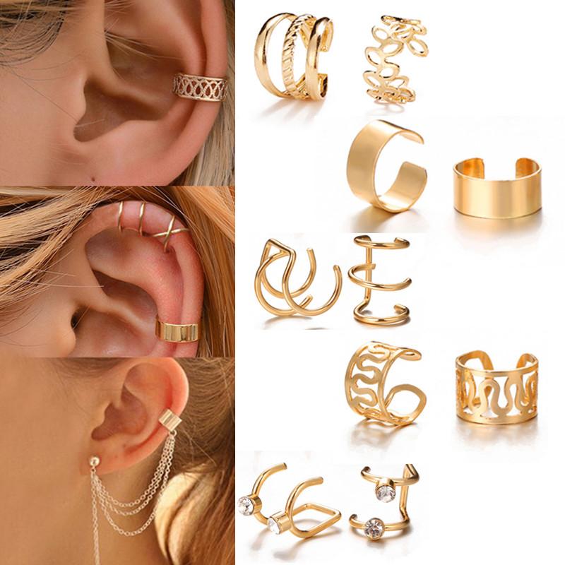 

Clip-on & Screw Back TOBILO Fashion Simple Cross Clip Earrings For Women Girls Cute Gold Silver Color Punk Ear Cuff Without Piercing Jewerly