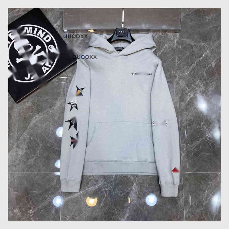 men's hoodie high quality chrome//heart counter withdrawal top grey hooded printed long sleeve early American front shoulder sweater design